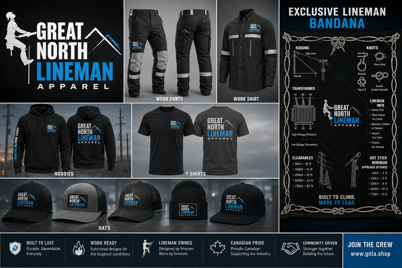 Great North Lineman Apparel product collection flyer
